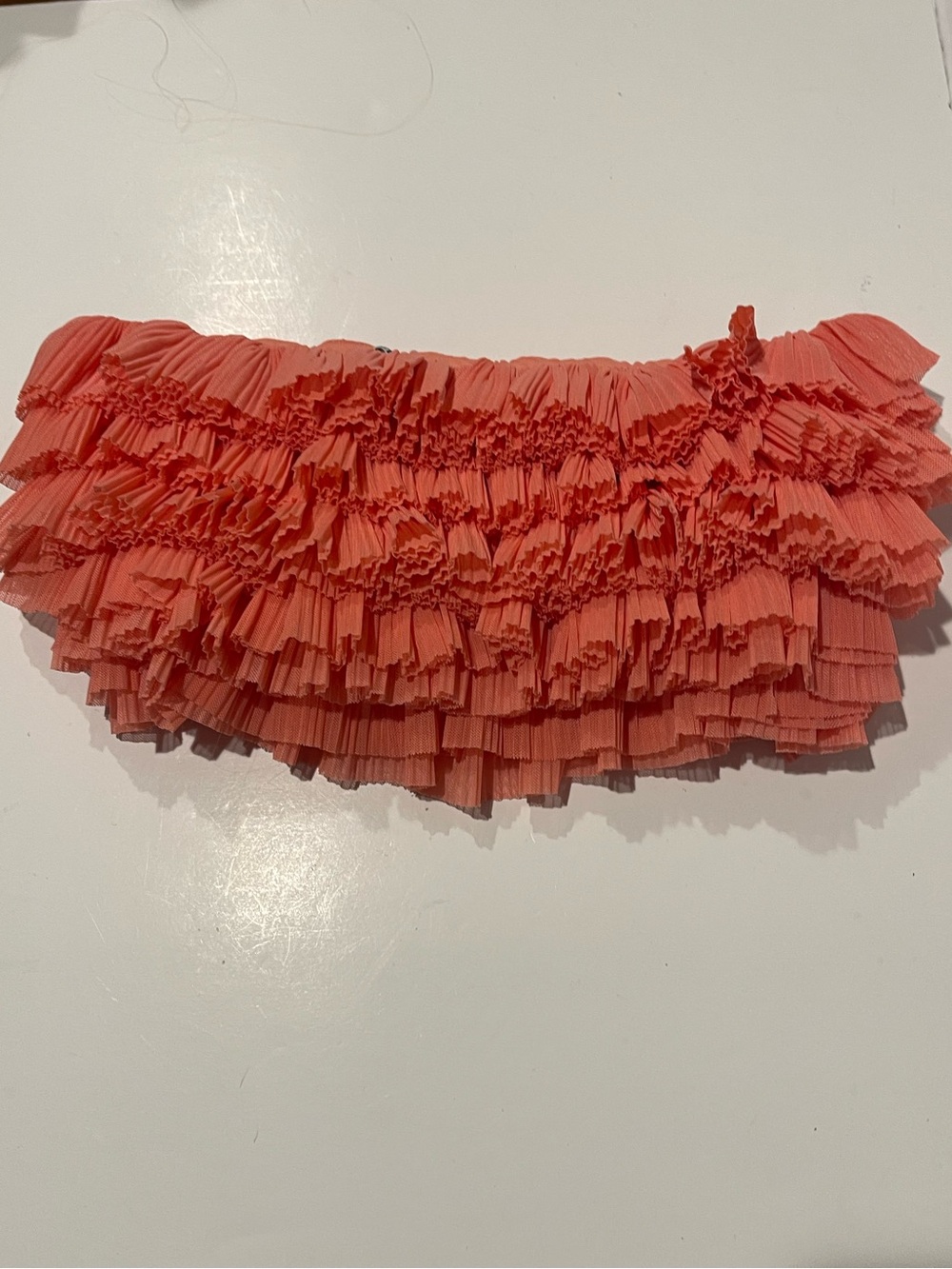 Zara small Coral peach Tiered Ruffle tube top crop tulle